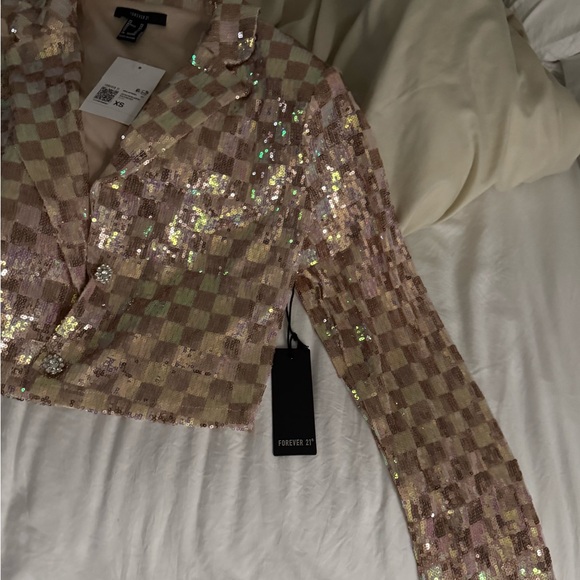 Forever 21 Sequin Checkered Cropped Blazer XS - Picture 11 of 11